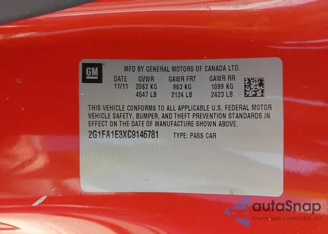 2012 Chevrolet Camaro 2Ls from USA, damaged, VIN 2G1FA1E3XC9146781